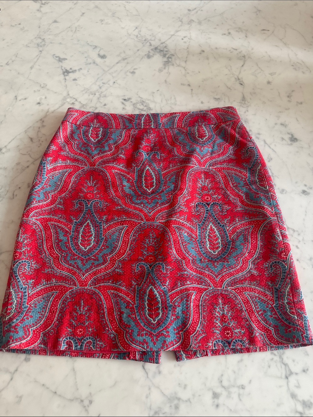 J. Crew Red Paisley Mini Skirt with Teal Accents
